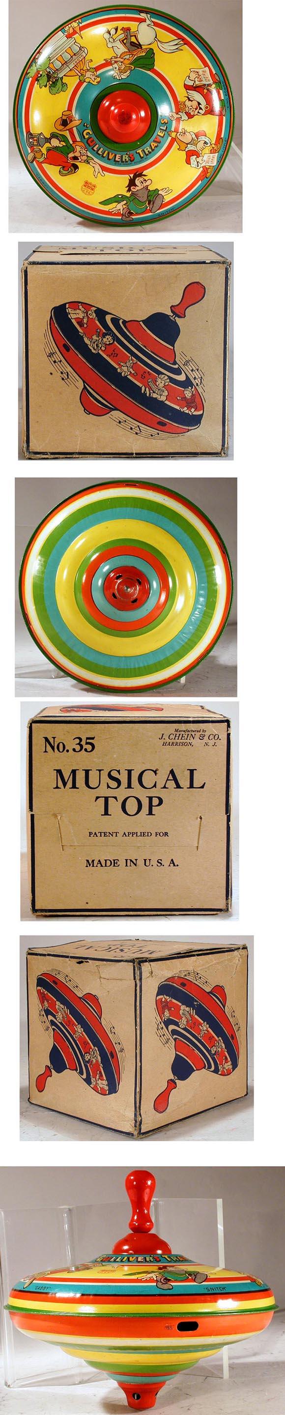 c.1939 Chein, No.35 Gulliver's Travels Musical Top in Original Box